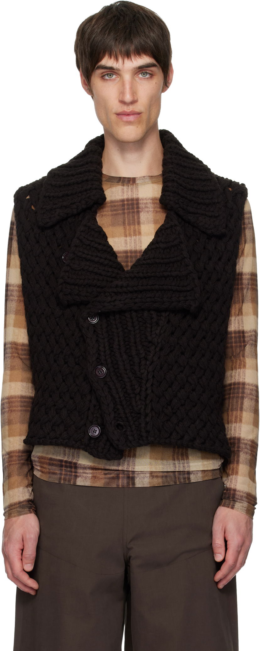 Vesta Dries Van Noten Dries Van Noten Merino Wool Chunky Knit Shawl Collar Vest Čierna | 252-021248-2710