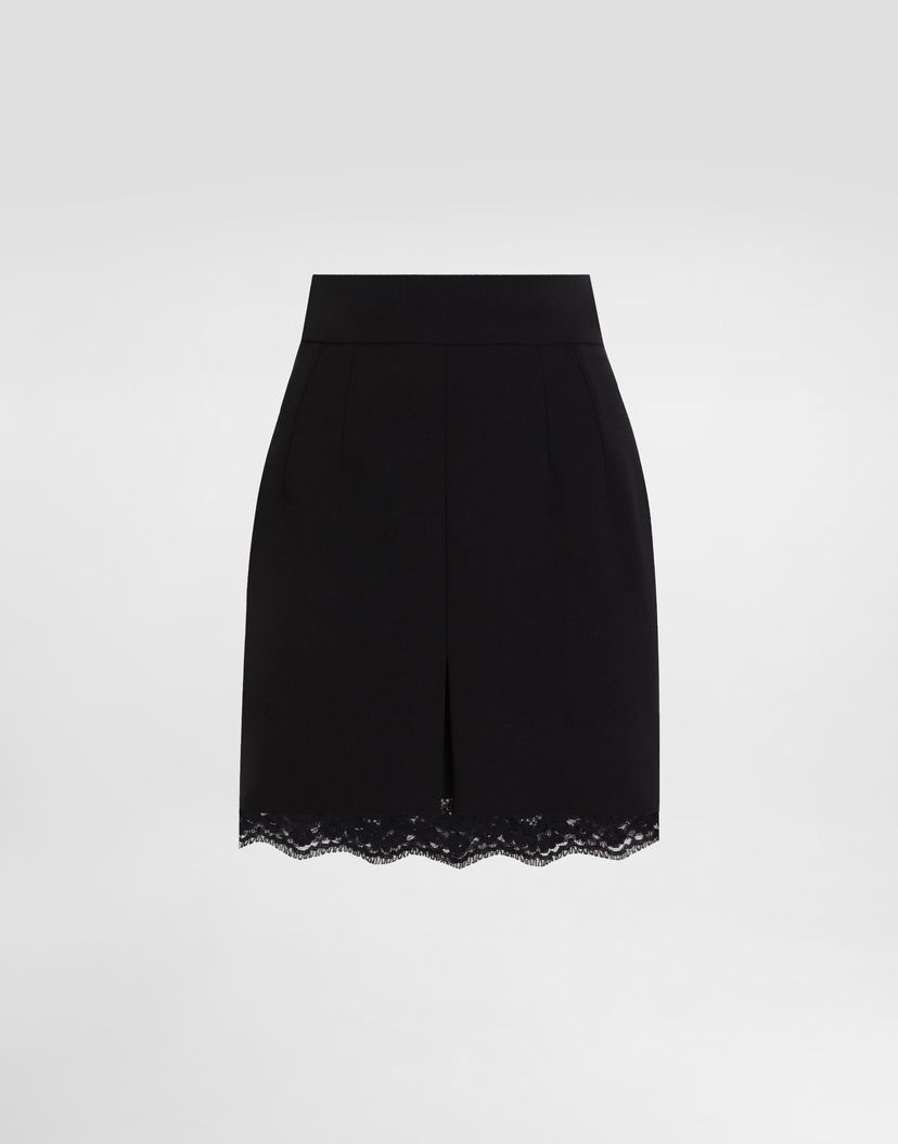 Sukňa Dolce & Gabbana Dolce & Gabbana Double Crepe Wool Skirt with Lace Trim Čierna | F4BS7TFU2L8N0000