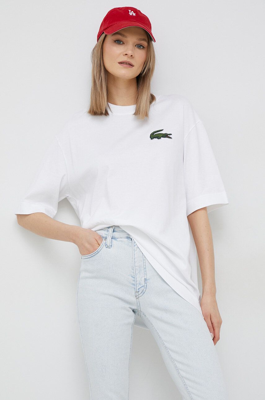 Tričko Lacoste Loose Fit Large Crocodile Organic Cotton T-shirt Biela | TH0062, 0