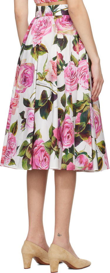 Sukňa Dolce & Gabbana Dolce&Gabbana Rose-Print Cotton Circle Midi Skirt Biela | F4C1XT HS5S4, 2