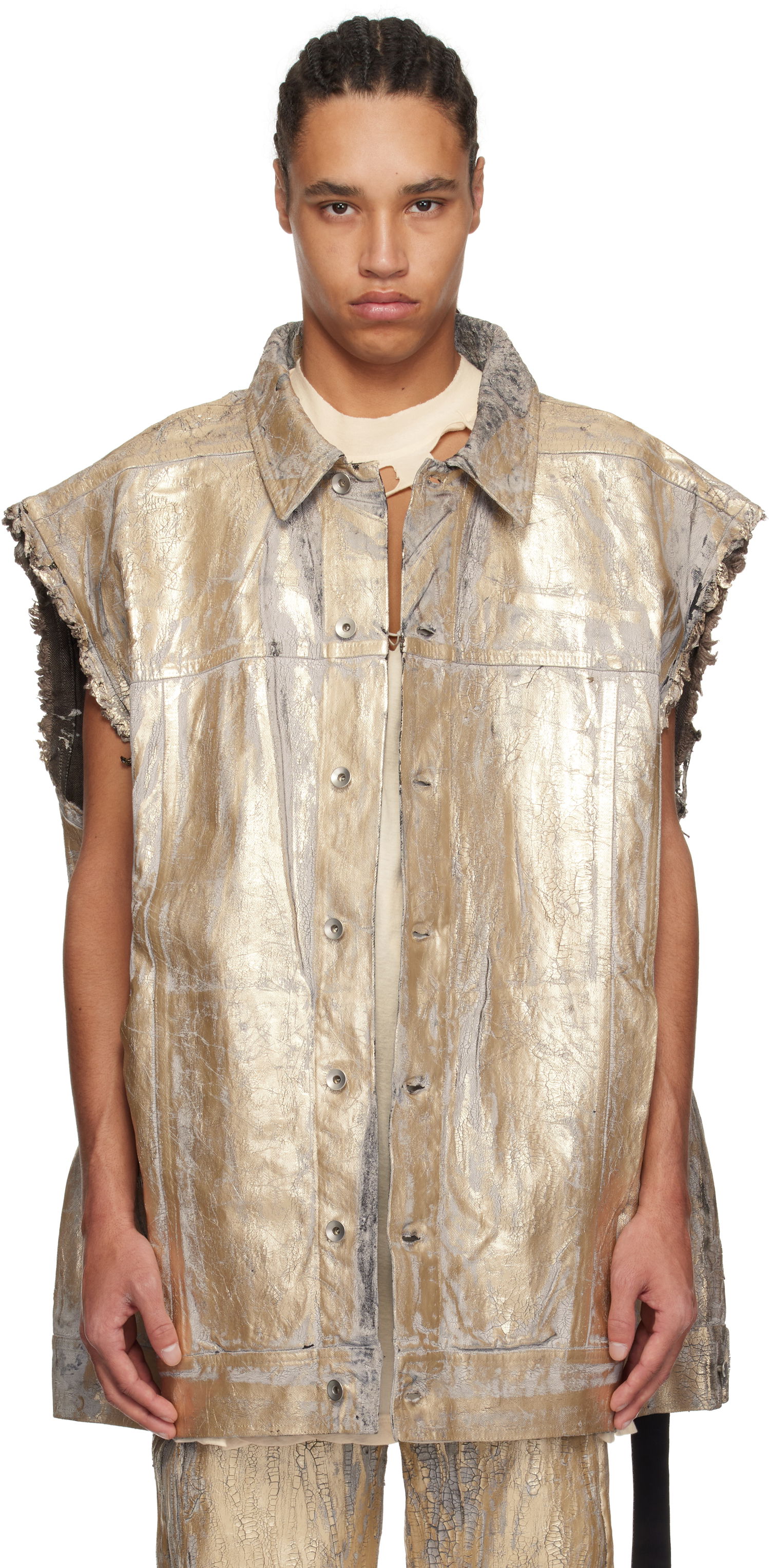Vesta Rick Owens Rick Owens DRKSHDW Hollywood Jumbo Worker Sleeveless Denim Jacket Metalická | DU01E3762 GMC, 0