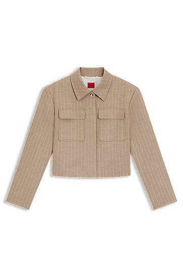Bunda BOSS Relaxed Fit Pinstripe Flannel Blazer Béžová | 50542658