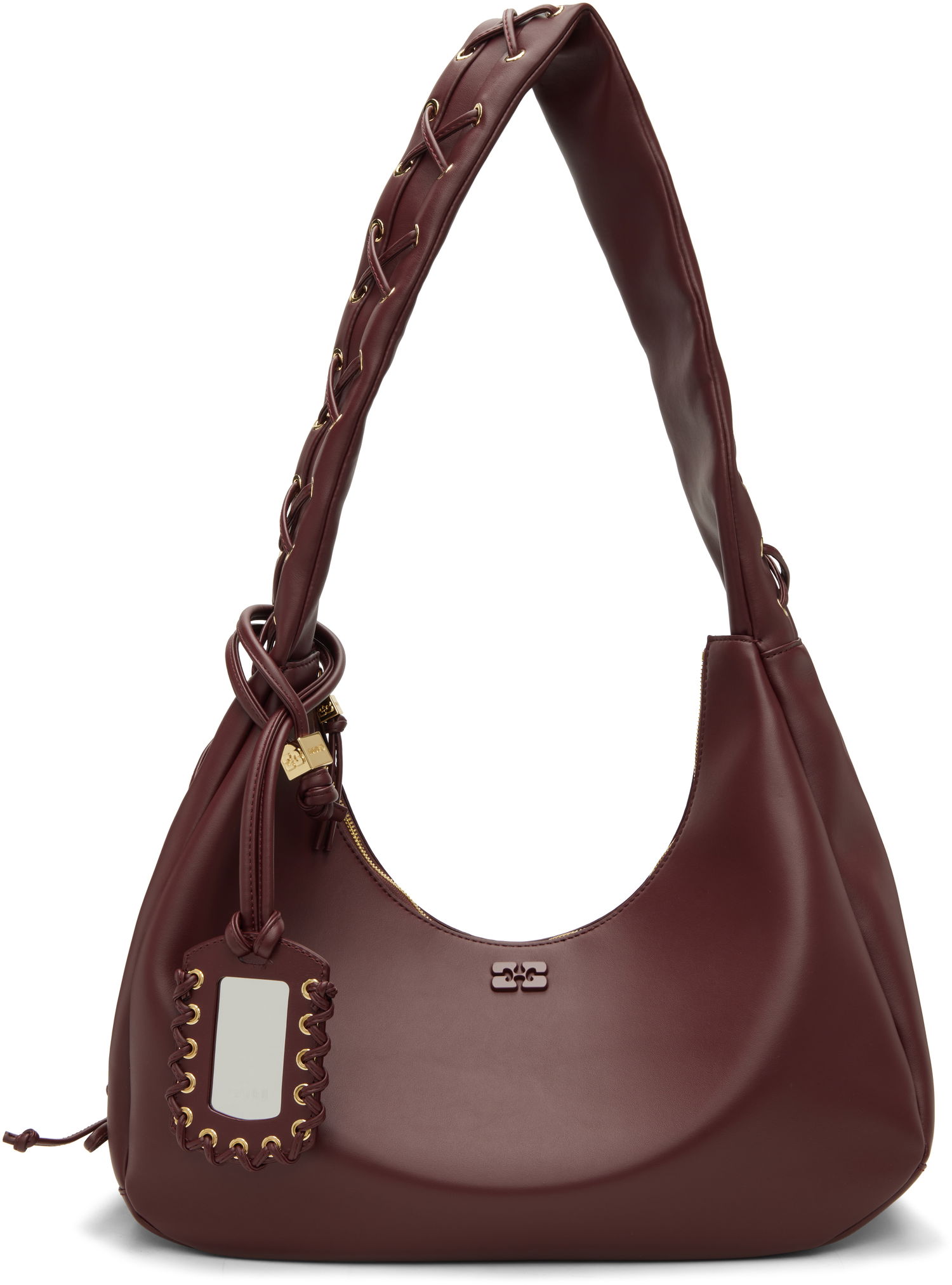 Taška cez rameno GANNI Medium Laced Strap Hobo Bag Vínová | A7262, 0
