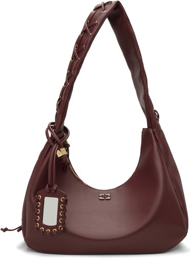 Taška cez rameno GANNI Medium Laced Strap Hobo Bag Vínová | A7262, 0