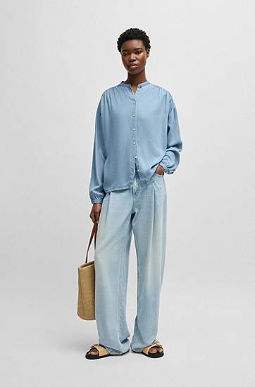 Košeľa BOSS Relaxed-Fit Denim-Look Blouse Modrá | 50538356, 1
