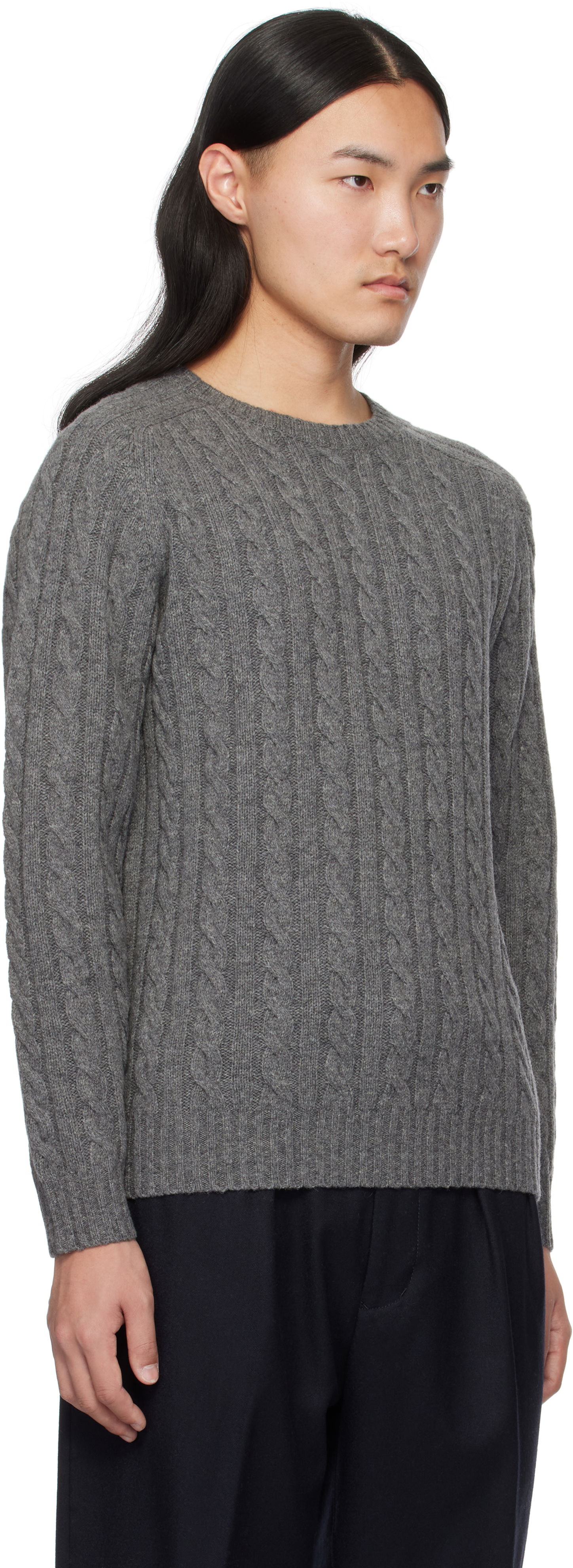 Sveter BEAMS BEAMS PLUS Cable Knit Crewneck Sweater Šedá | 38150198048, 1
