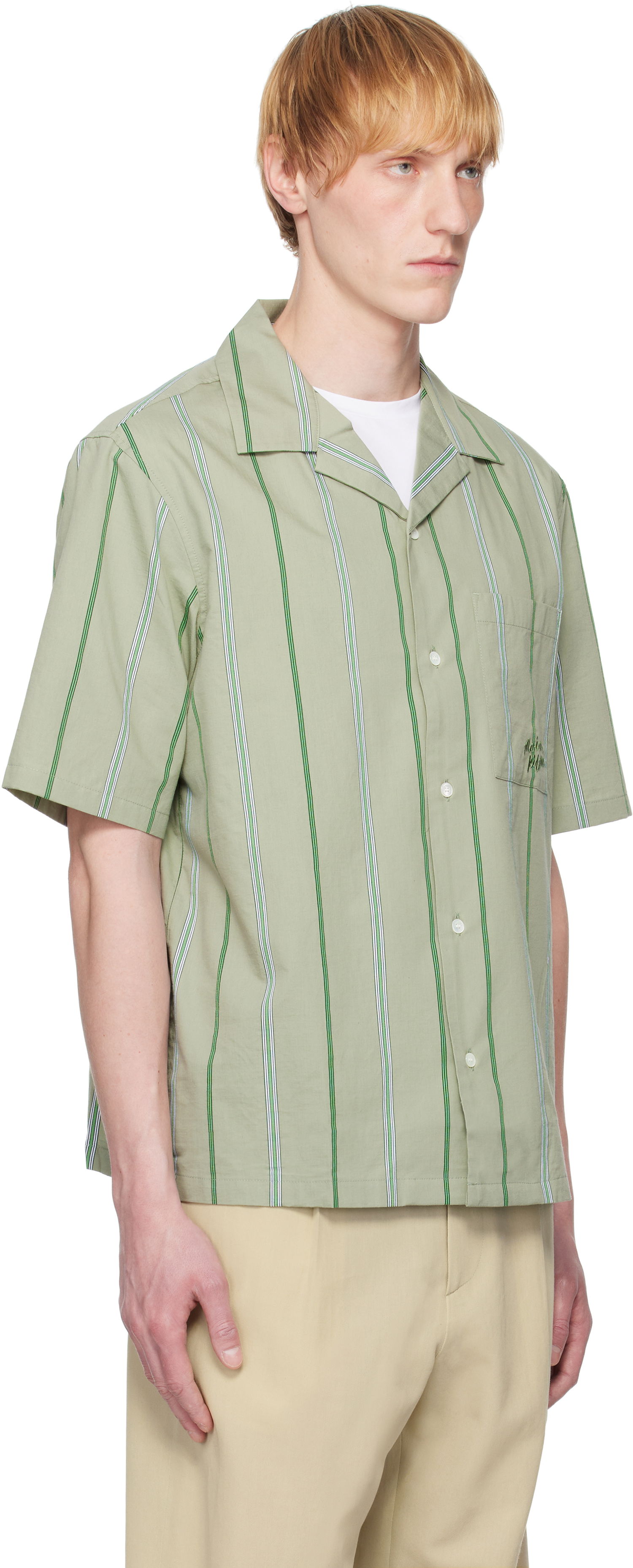 Košeľa MAISON KITSUNÉ Maison Kitsuné Resort Striped Shirt Zelené | OM00421WC5029, 1