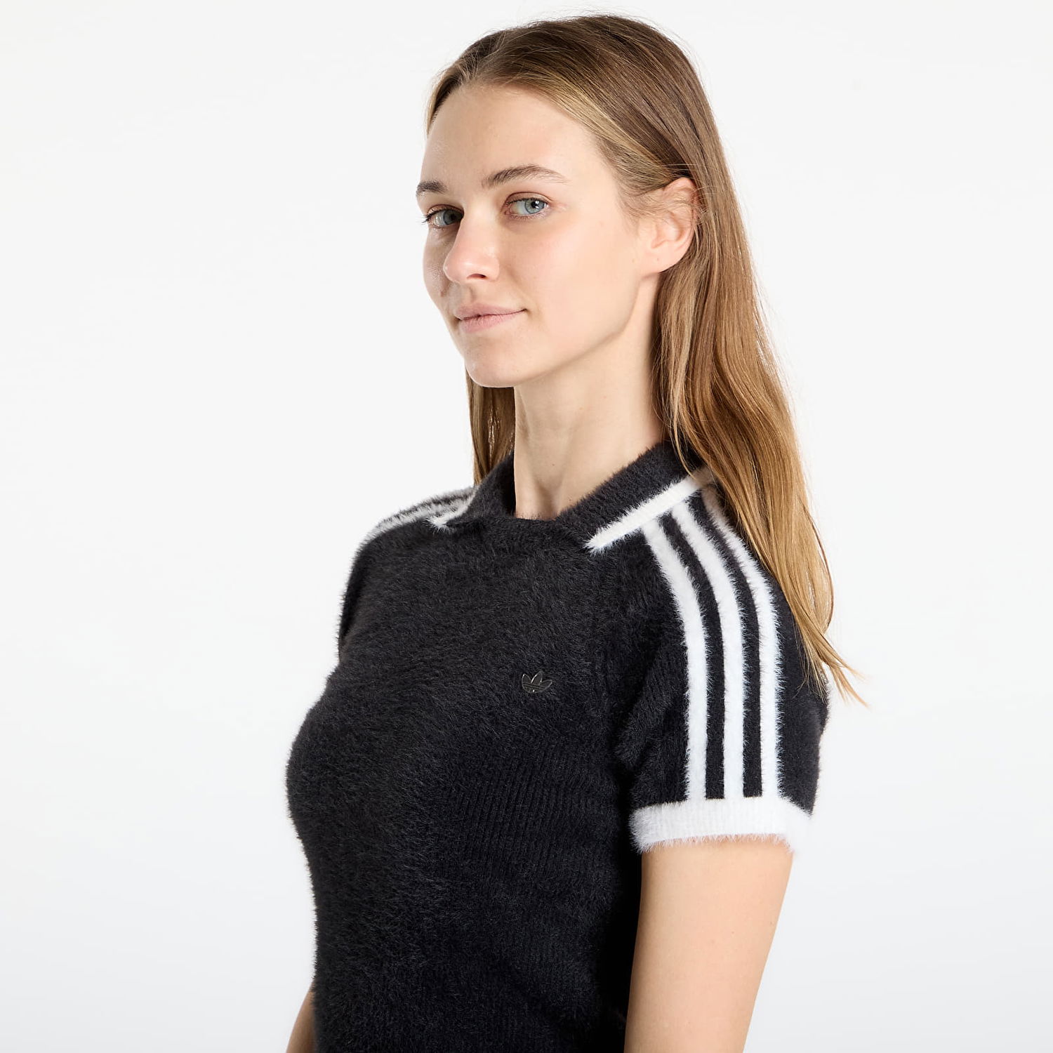 Polo tričko adidas Performance Cali Fuzzy Cropped Polo Knitted T-Shirt Čierna | KD2428, 1