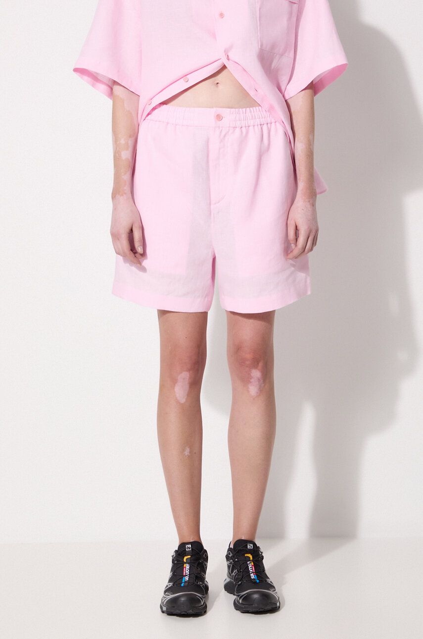 Šortky PANGAIA Pangaia DNA Linen High Waist Mid Length Shorts Ružová | 10001972, 0