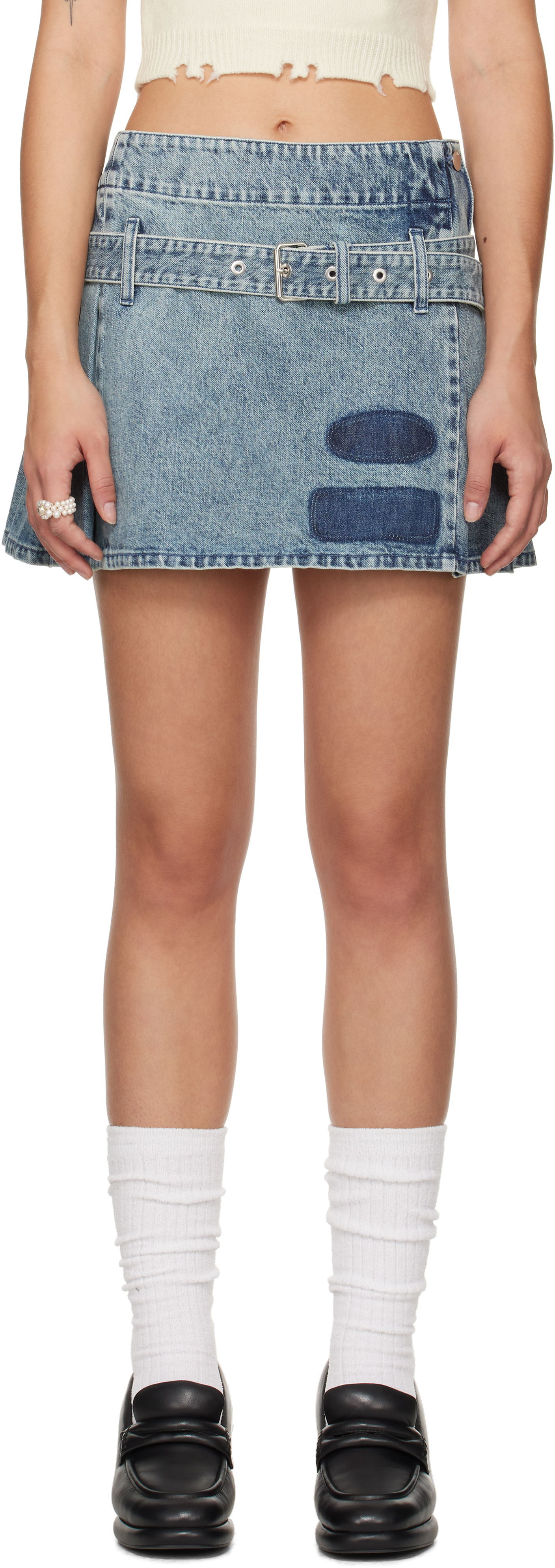 Denim Pleated Miniskirt