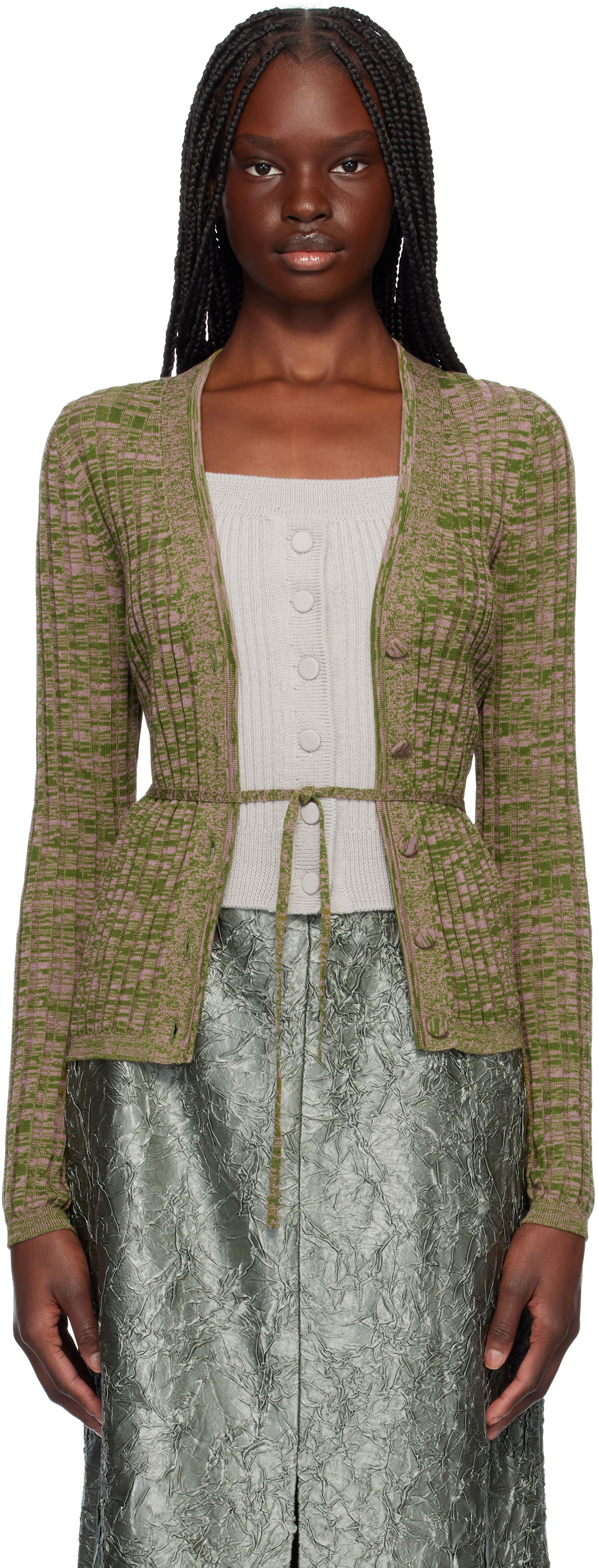 Sveter Dries Van Noten Dries Van Noten Rib-Knit Tie Cardigan Zelené | 251-011229-1716, 0