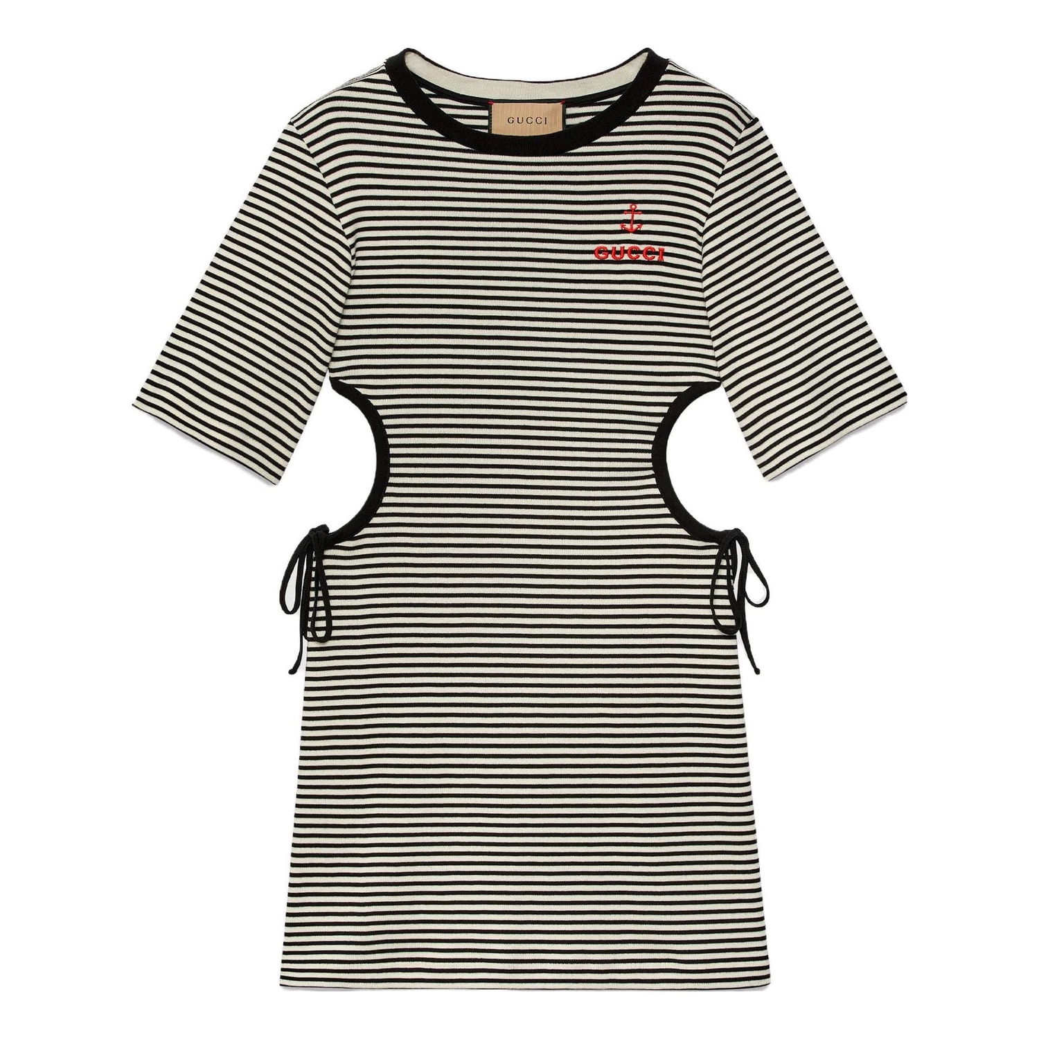 Šaty Gucci Gucci Striped Cotton T-Shirt Dress With Cutouts Čierna | 743187-XJFHB-1043, 0