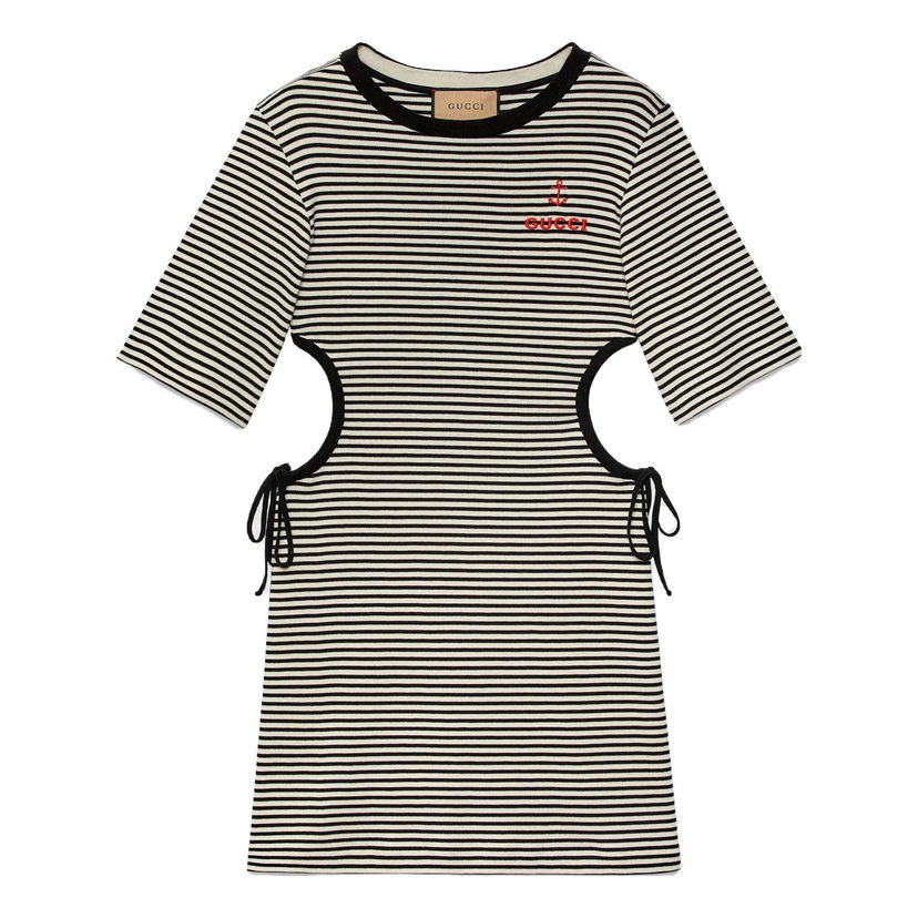 Šaty Gucci Gucci Striped Cotton T-Shirt Dress With Cutouts Čierna | 743187-XJFHB-1043
