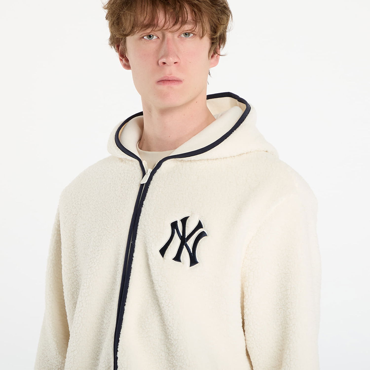 Bunda New Era MLB New York Yankees Hooded Sherpa Jacket Biela | 60758709, 1