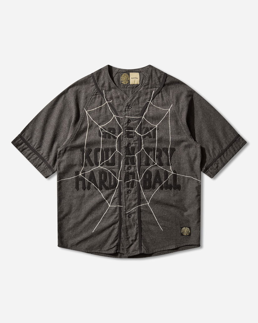 Košeľa KAPITAL Cotton Wool Great Kountry Baseball Shirt with Spiderweb Design Šedá | K2505SS215 DARKGRAY