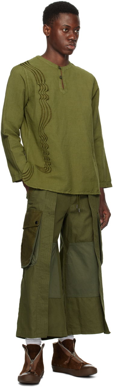 Košeľa Maharishi Maharishi Kurta Embroidered Henley Shirt Zelené | 6053, 3