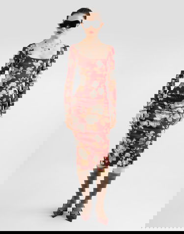 Šaty Dolce & Gabbana Dolce & Gabbana Vintage Rose-Print Satin Midi Dress Červená | F6TYGTFSIB8HR5QQ, 1