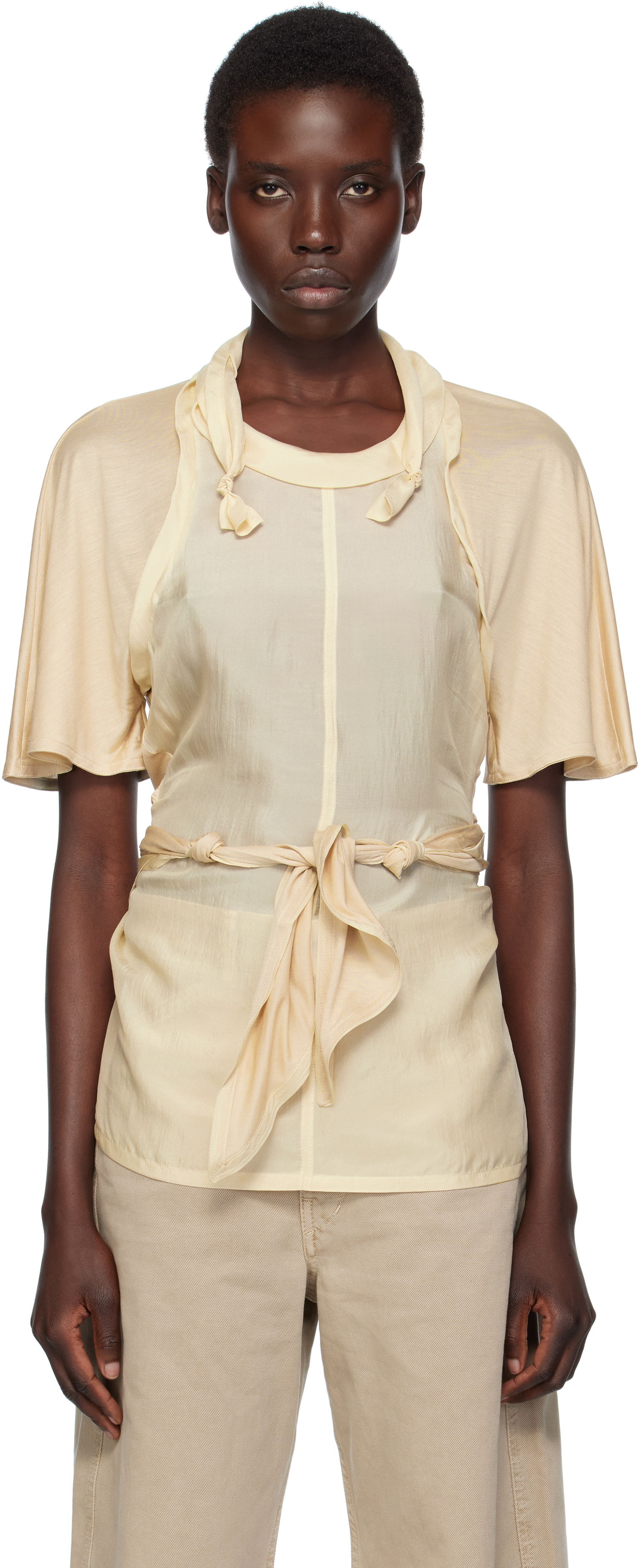 Tričká a tielka LEMAIRE Lemaire Mixed Fabric Knotted Top Béžová | TO1332 LF1373, 0