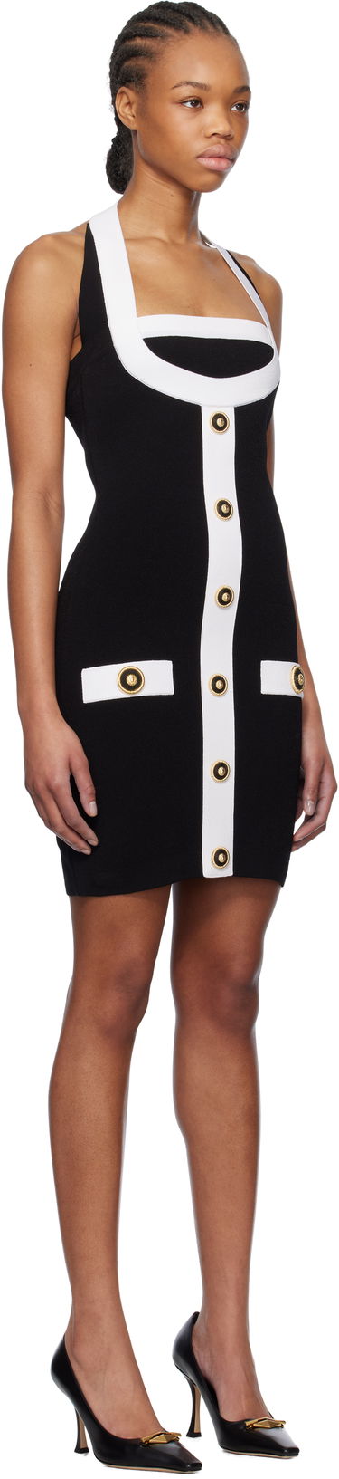 Šaty Balmain Balmain Two-Tone Halterneck Knit Mini Dress Čierna | EF1R2390KH99, 1