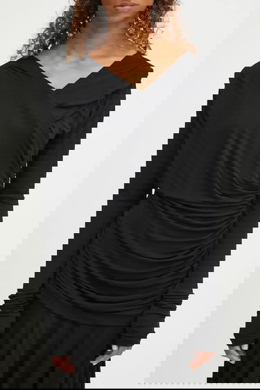 Šaty GANNI GANNI Interlock Jersey Crossover Ruched Maxi Dress Čierna | T4213, 3