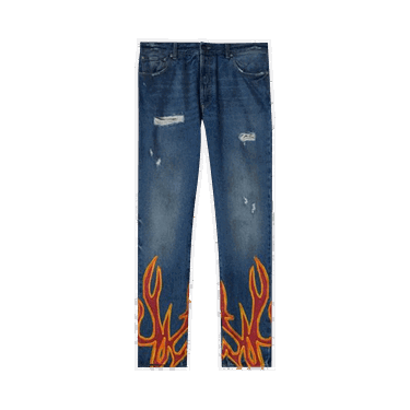 Džínsy Palm Angels Burning Regular 5 Pocket Jeans Navy | PMYA012F22DEN0074525, 0