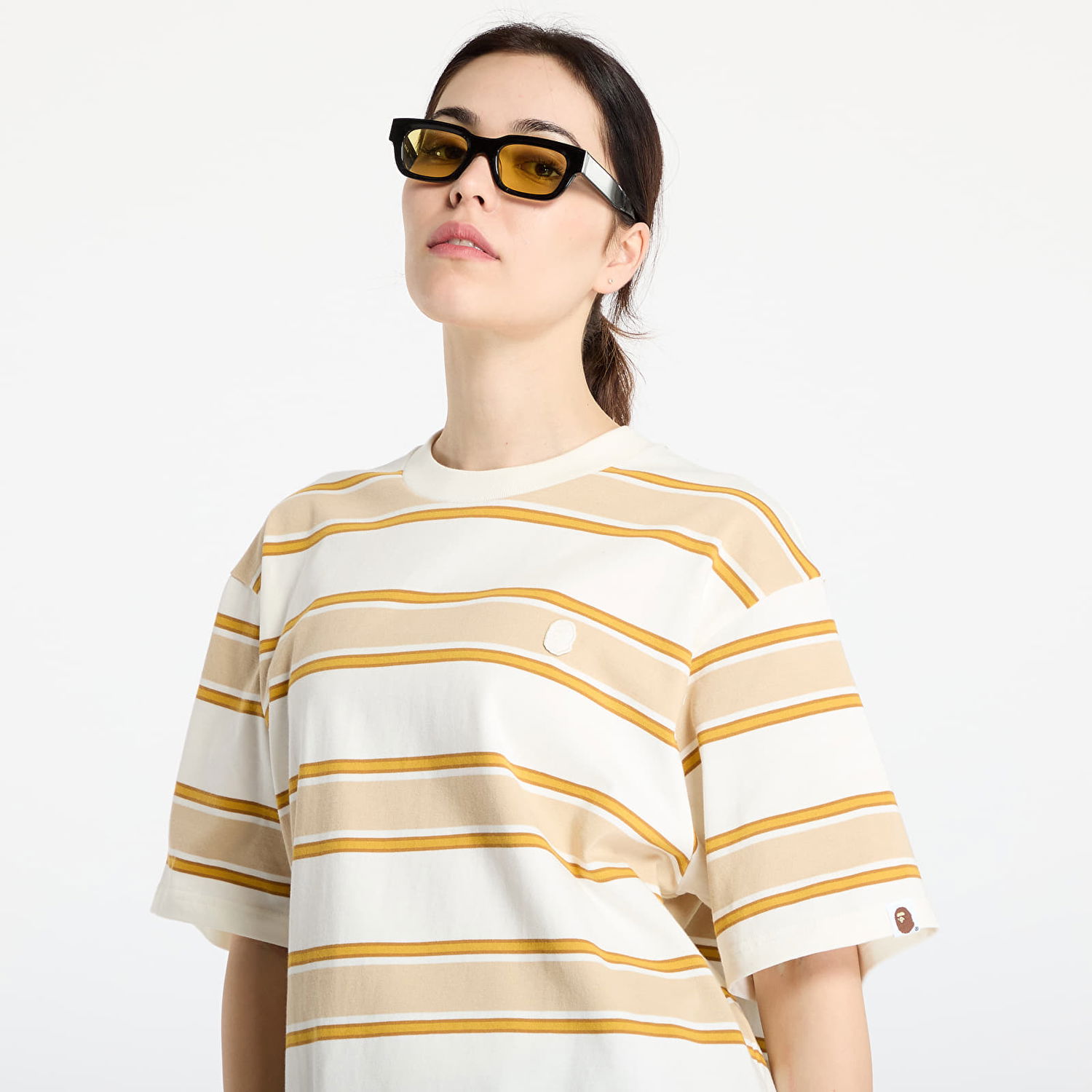 Tričko BAPE A BATHING APE One Point Strip Relaxed Fit T-Shirt Béžová | 001CSL301305MIVY, 1