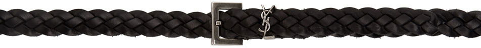 Opasok Saint Laurent Saint Laurent Braided Thin Logo Leather Belt Čierna | 612632 1QC1D, 0