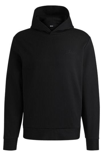 Mikina BOSS BOSS Pinstripe Cotton-Blend Hoodie Čierna | 50531324, 0