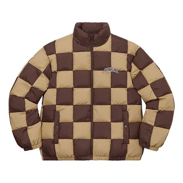 Prešívaná bunda Supreme Checkerboard Puffy Jacket by Supreme Hnedá | SUP-FW19-10893