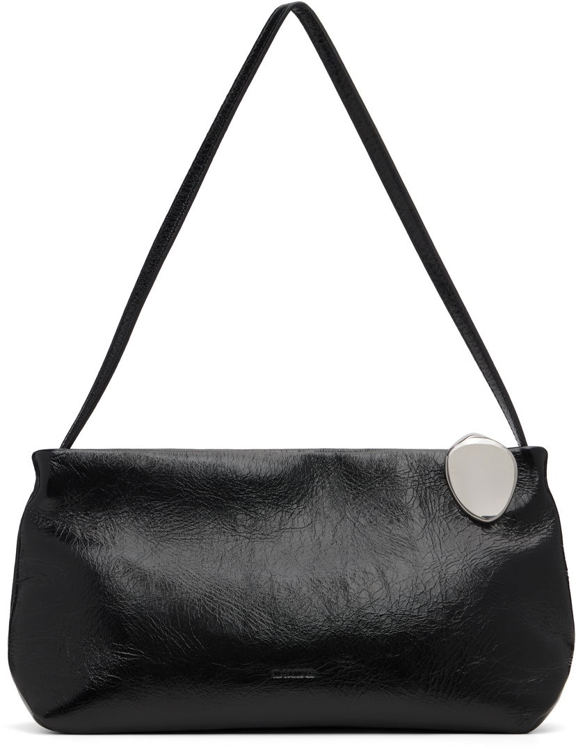 Taška cez rameno Jil Sander Crinkled Patent Leather Jewel Zip Shoulder Bag Čierna | J07ZH0058_P7203
