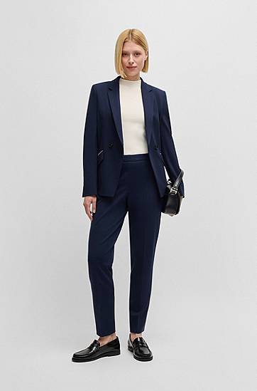 Nohavice BOSS Regular Fit Creased Trousers Navy | 50535203, 1