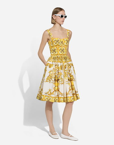 Šaty Dolce & Gabbana Majolica Print Cotton Poplin Midi Corset Dress Žltá | F6ADLTHH5A0HG3TN, 2