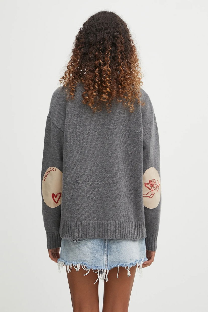 Sveter Fiorucci Fiorucci Cupid Elbow Patch Wool Sweater Šedá | W02FPKSW335KN03GY01