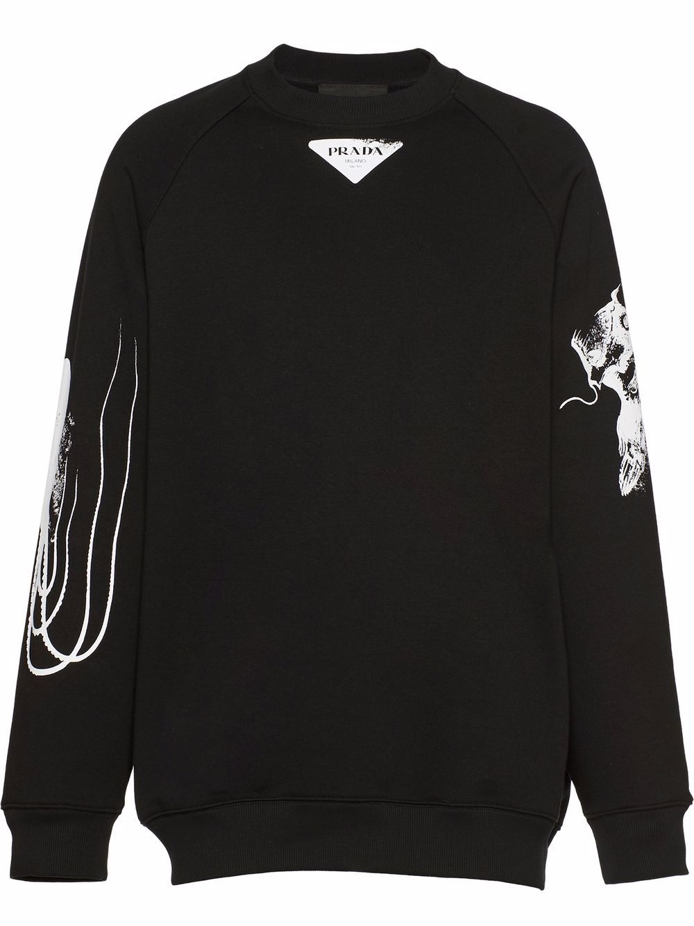 Sveter Prada Marine Print Oversized Fit Cotton Sweatshirt Čierna | UJL11AS22110IO, 0