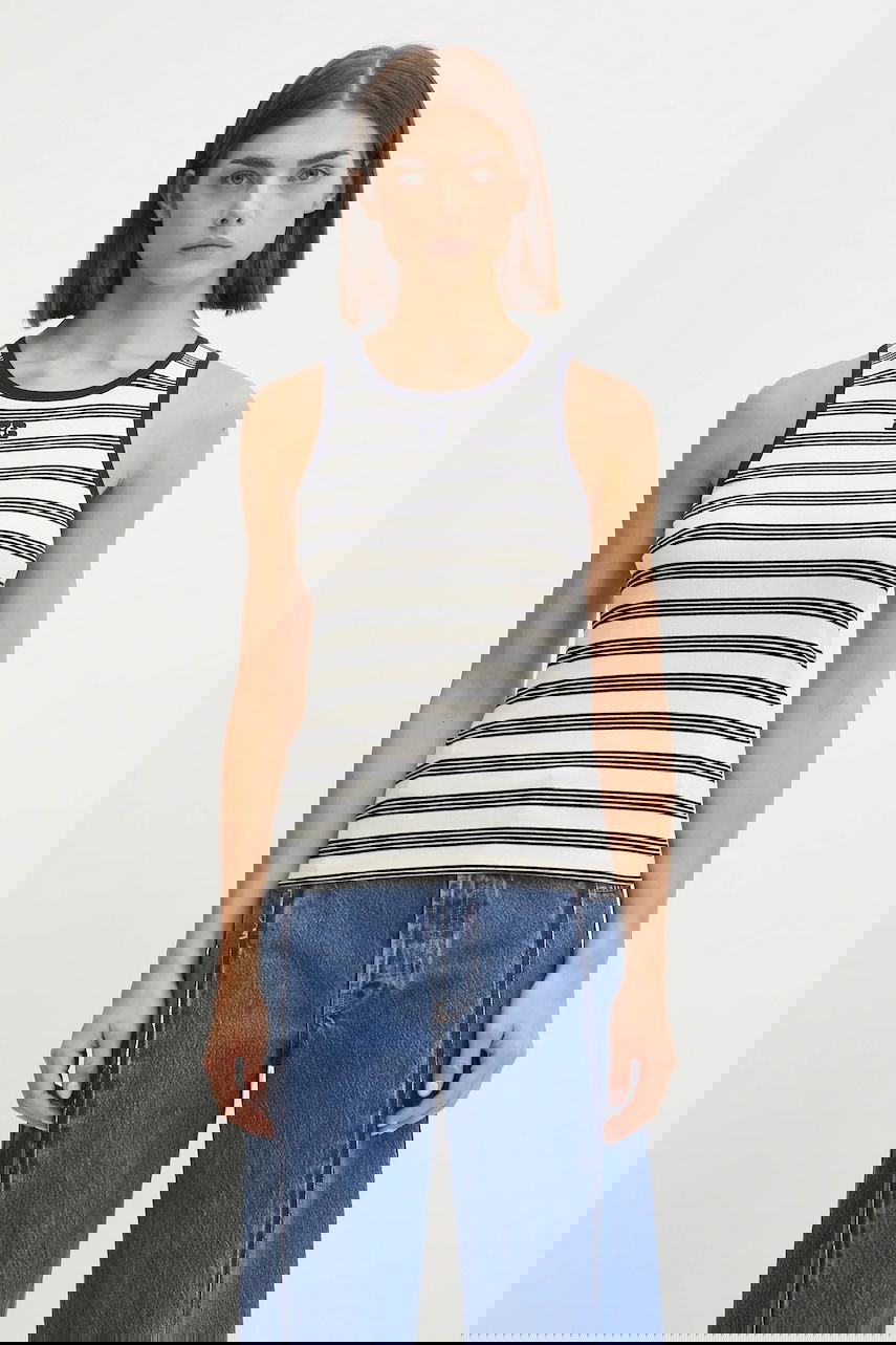 Tielko GANNI GANNI Women's Striped Soft Cotton Rib Tank Top Biela | T4144, 0