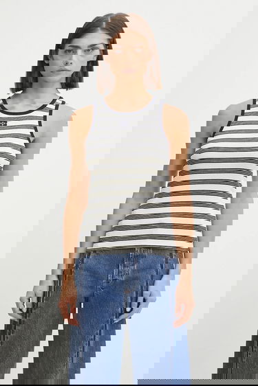 Tielko GANNI GANNI Women's Striped Soft Cotton Rib Tank Top Biela | T4144, 0