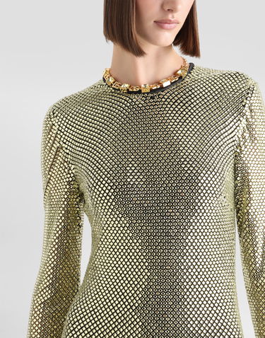 Šaty Dolce & Gabbana Long Crystal Mesh Dress Metalická | F6TJLZFLSK3S0997, 3