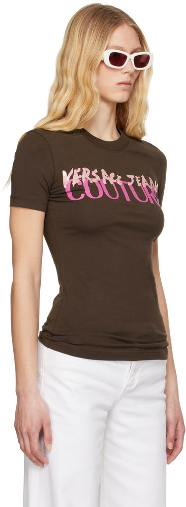 Tričko Versace Versace Jeans Couture Institutional Logo T-Shirt Hnedá | E78HAHE06_ECJ02E, 1