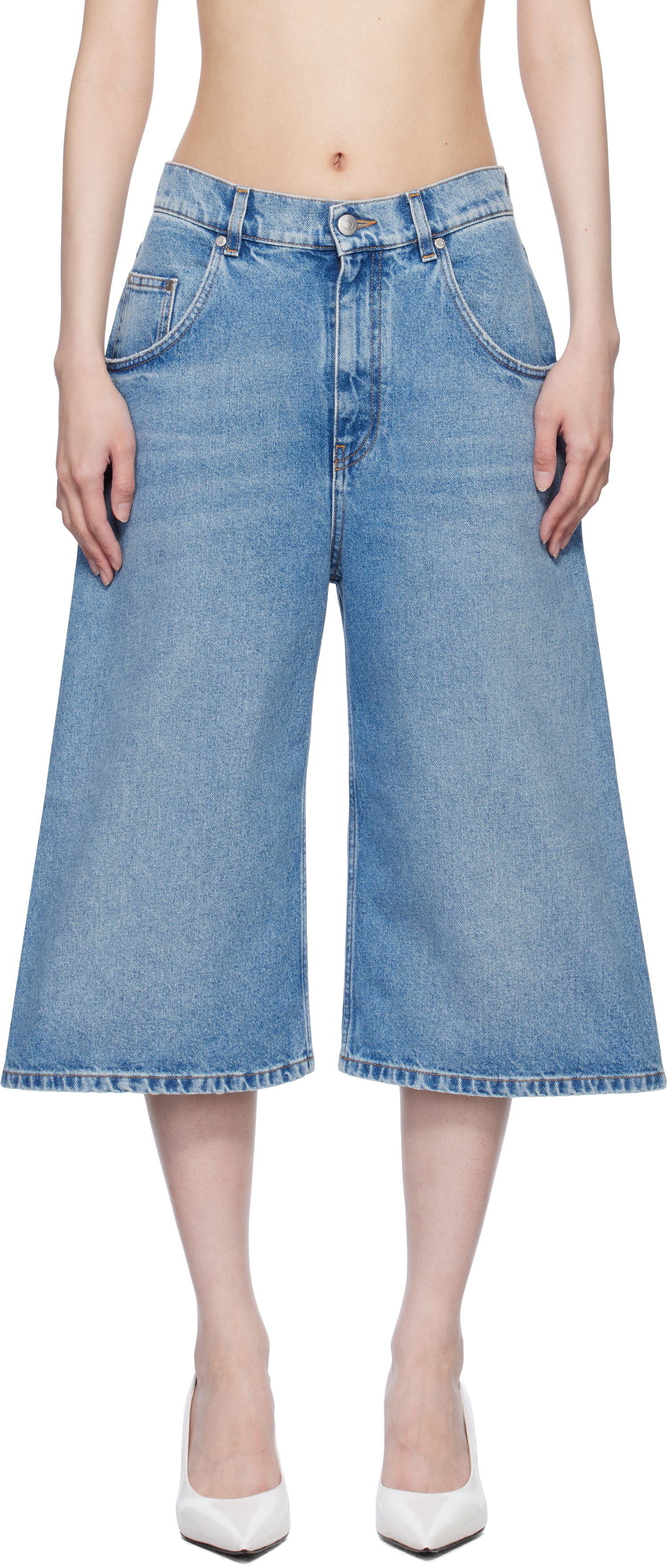Šortky Stella McCartney Stella McCartney Vintage Wash Denim Wide Leg Shorts Modrá | 6D03493SQH05, 0