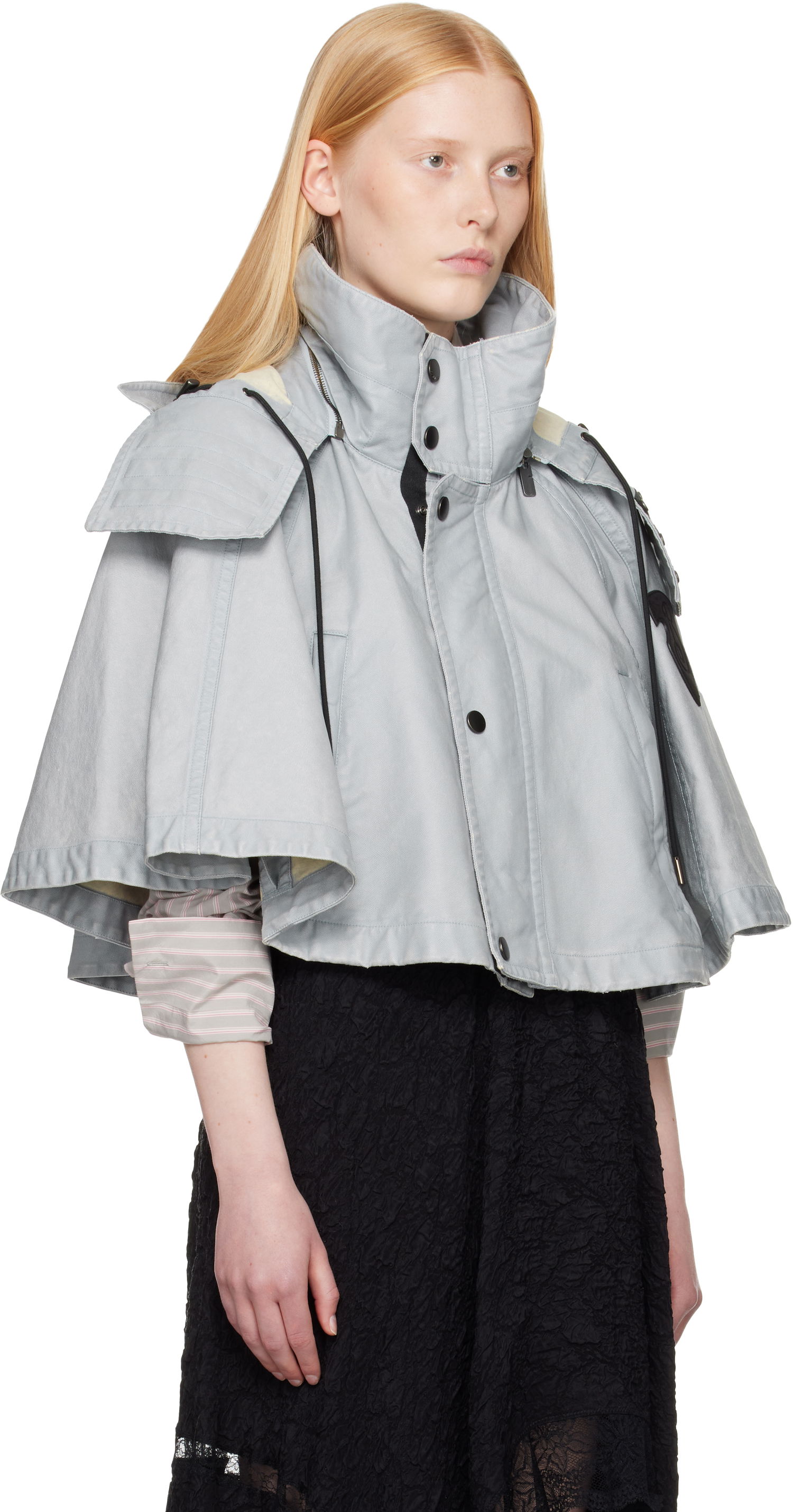Bunda Burberry Burberry Hooded Capelet Jacket Šedá | 8109388, 1