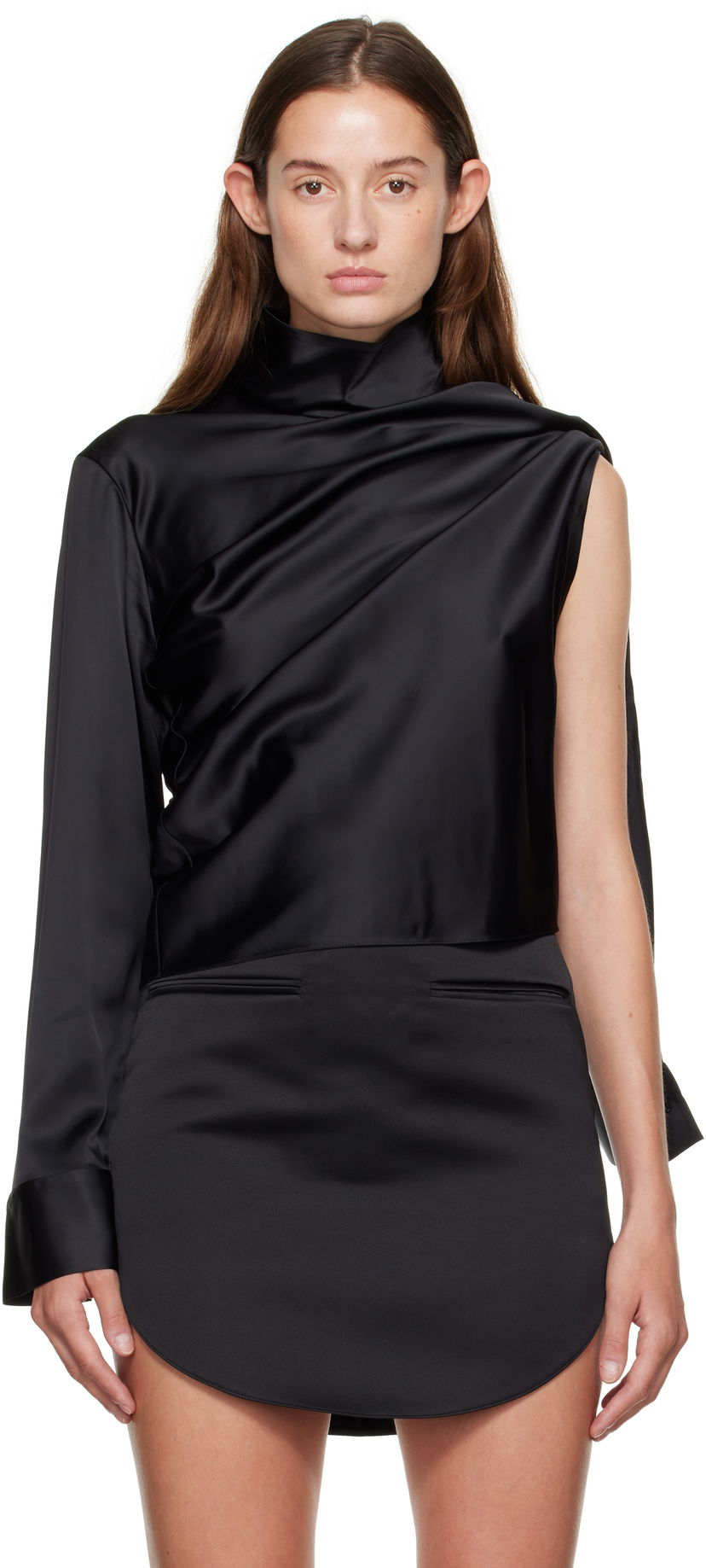 Košeľa Courrèges Courrèges Off-Shoulder Satin Top Čierna | 325CCH094VI0073