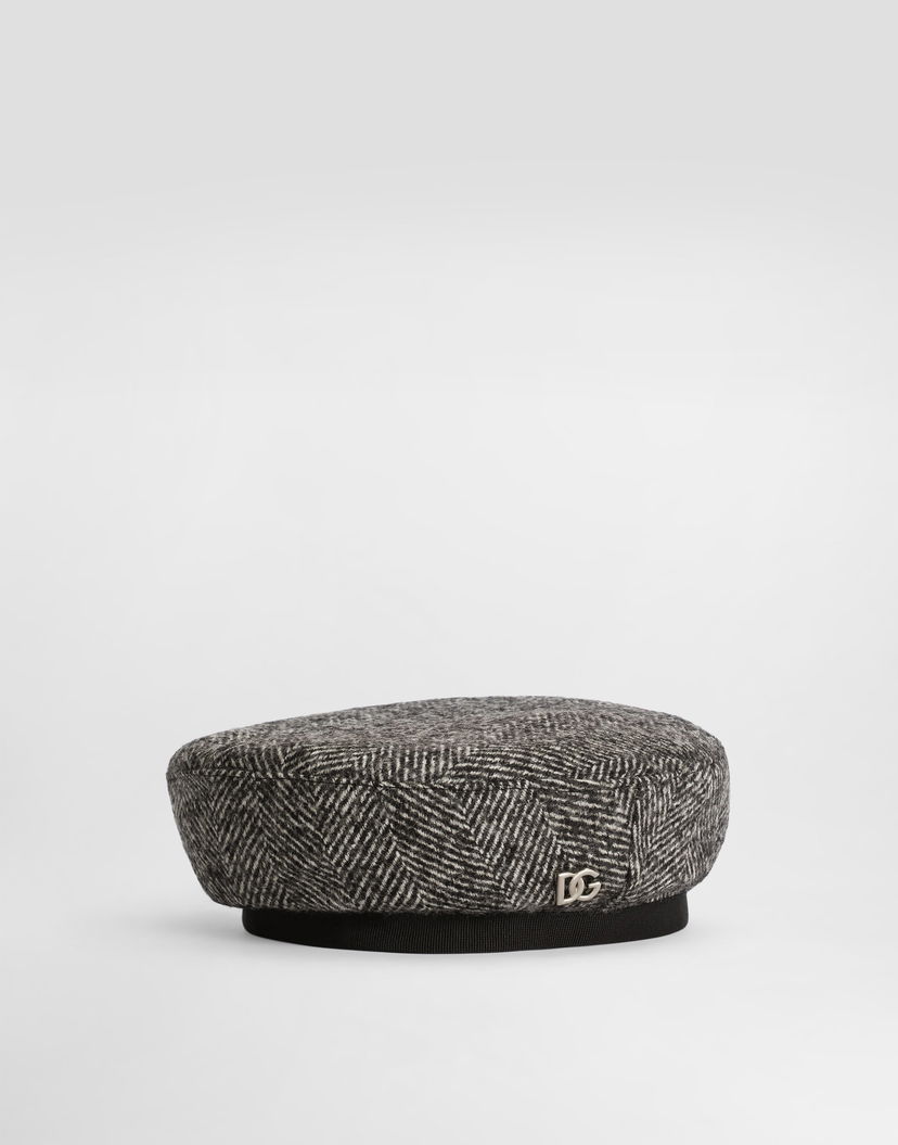 Baretka Dolce & Gabbana Dolce & Gabbana Wool Blend Chevron Beret Šedá | LB5H43FCZAFS8030