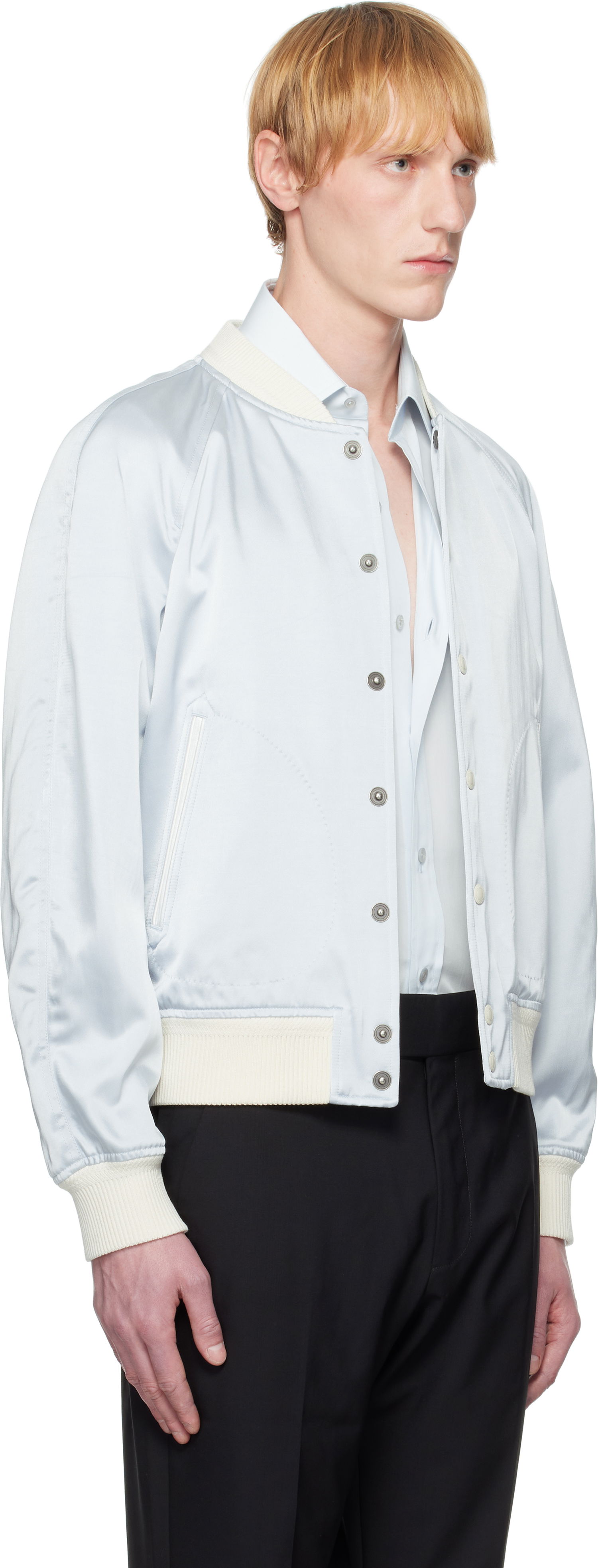 Bomber bunda Tom Ford TOM FORD Shiny Satin Bomber Jacket Modrá | OBS052-FMV031S25, 1