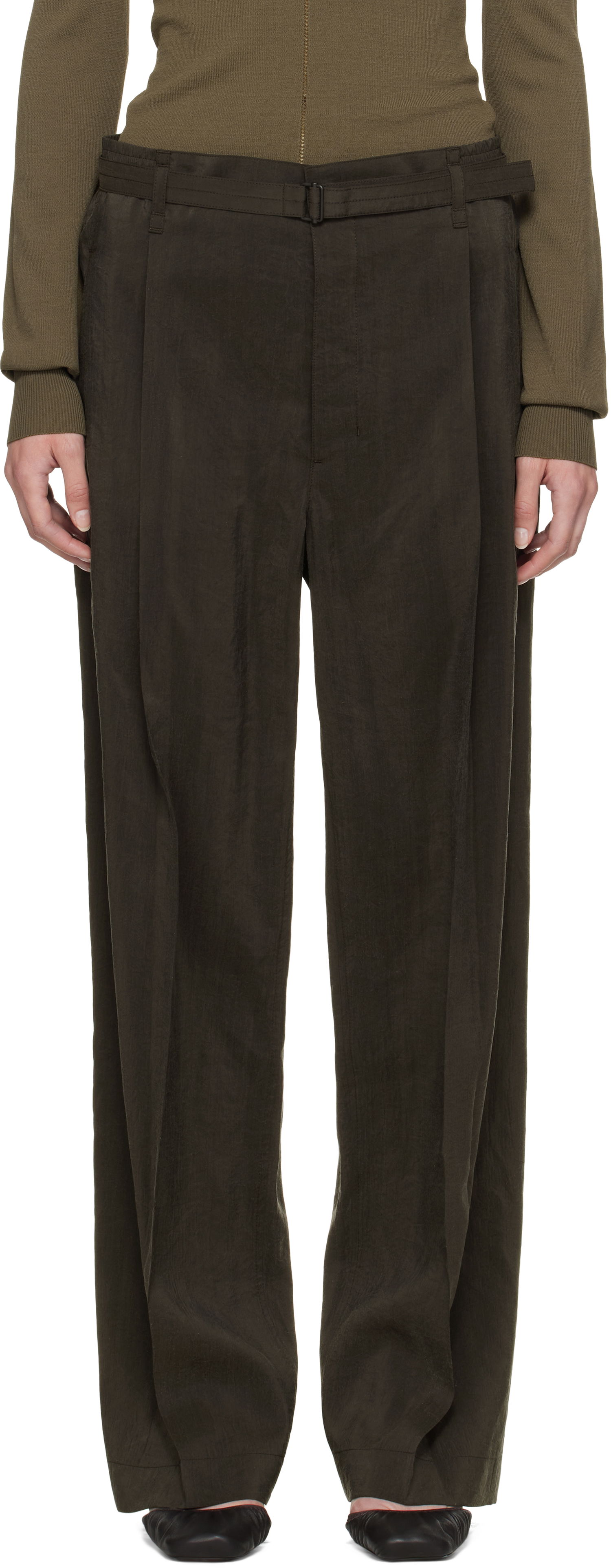 Nohavice LEMAIRE Lemaire Belted Relaxed Trousers Zelené | PA1206 LF1308, 0