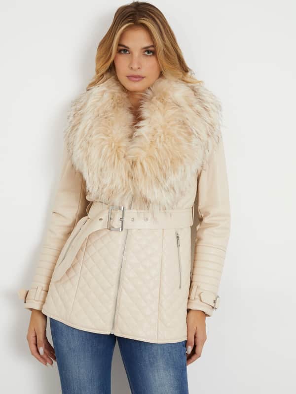 Kabáty GUESS Faux Leather Coat Béžová | W4PL49WF8Q0, 0