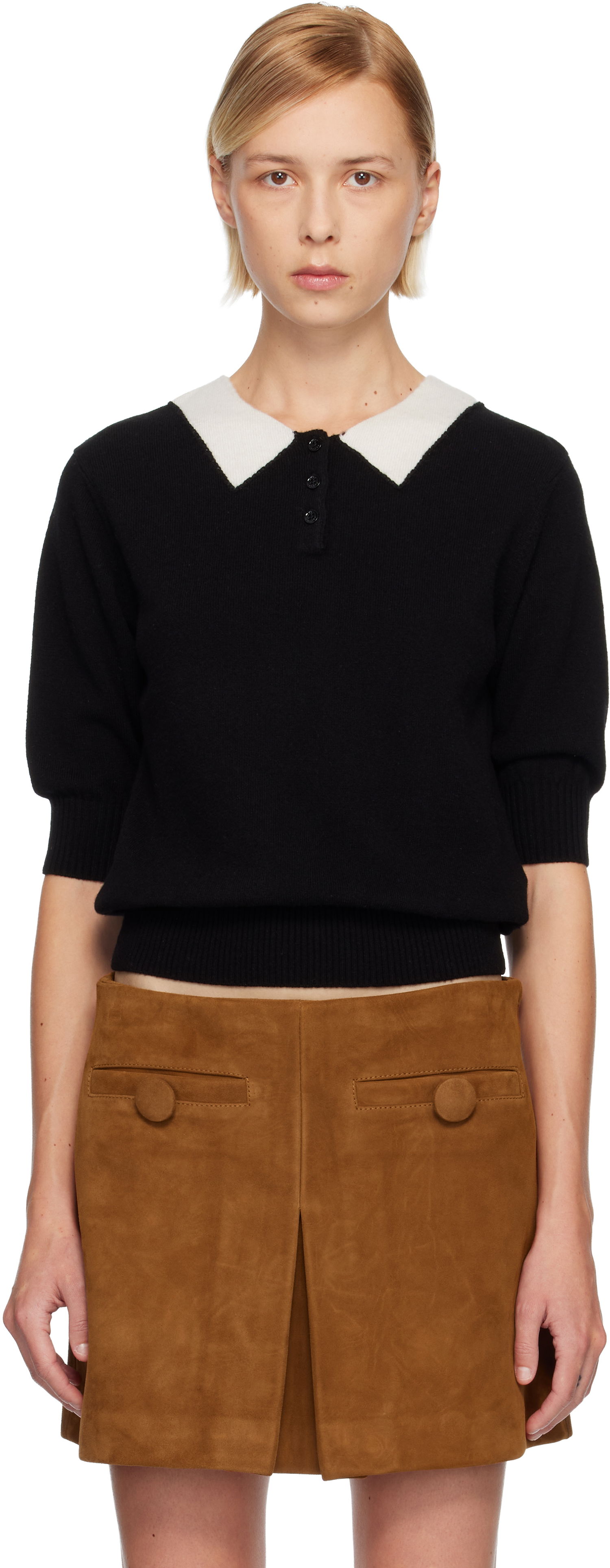 Polo tričko Marc Jacobs Short-Sleeve Contrasting Collar Knit Polo Čierna | 2F5RTP012K21, 0
