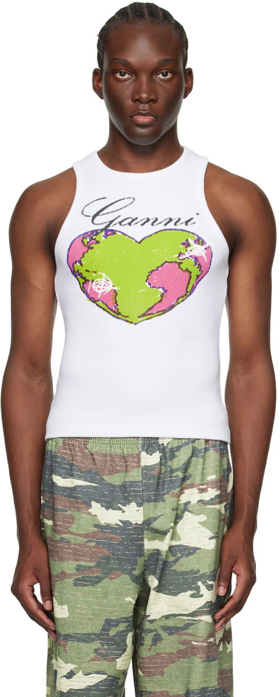 Tielko GANNI Heart Graphic Tank Top Biela | T3781, 0