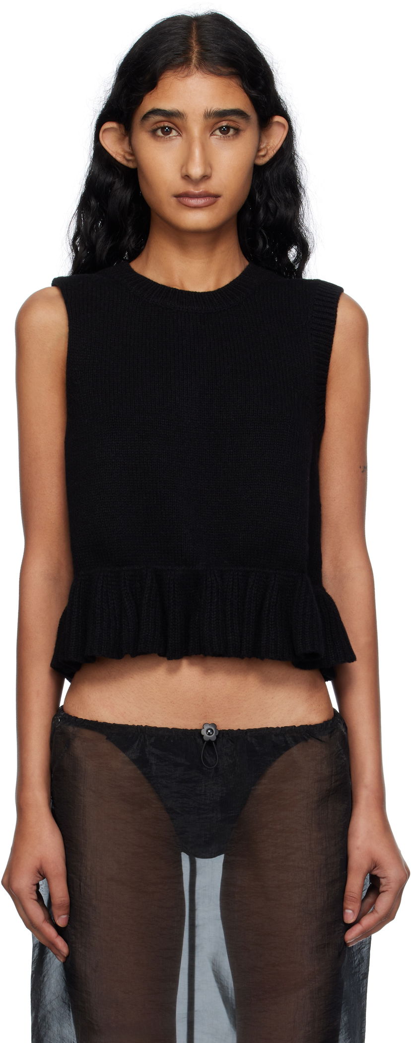 Vesta Cecilie Bahnsen Cecilie Bahnsen Bill Knit Ruffle Hem Vest Čierna | 2.25KNI53003 BILL VEST