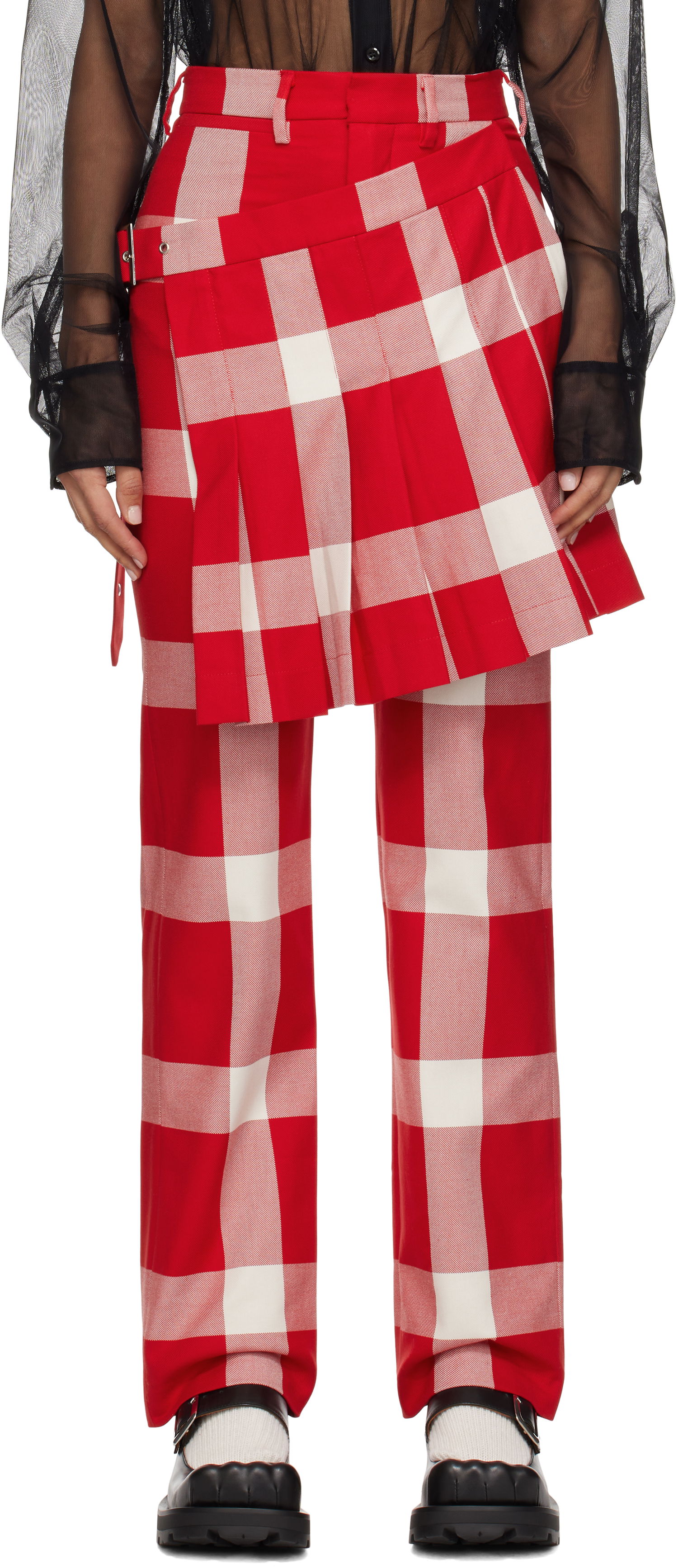 Nohavice Charles Jeffrey Loverboy Plaid Layered Trousers Červená | 41030401, 0