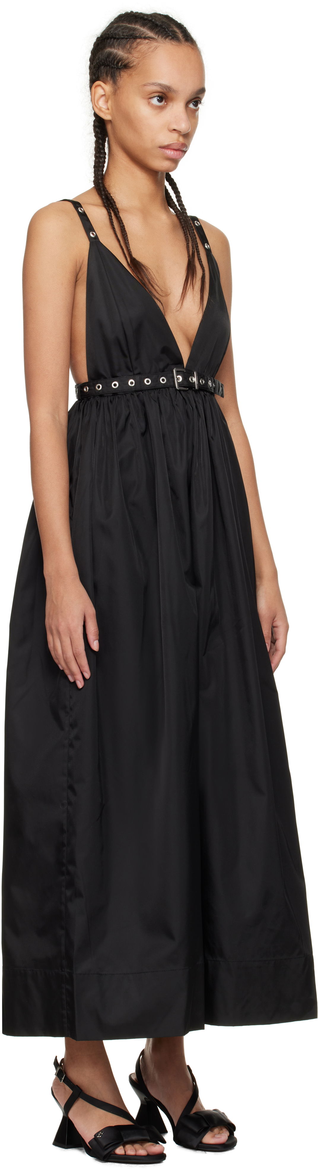 Šaty GANNI GANNI Duchesse Nylon Strap Maxi Dress Čierna | W0030, 1